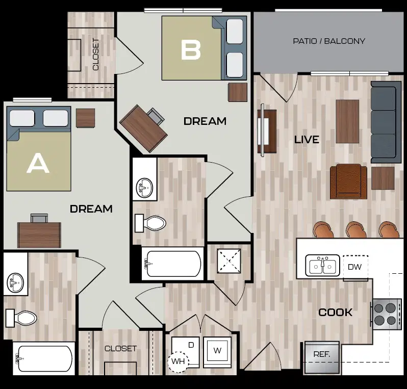 The Drake, Charlotte – Room in 2 Bedroom 2 Bathroom | B2