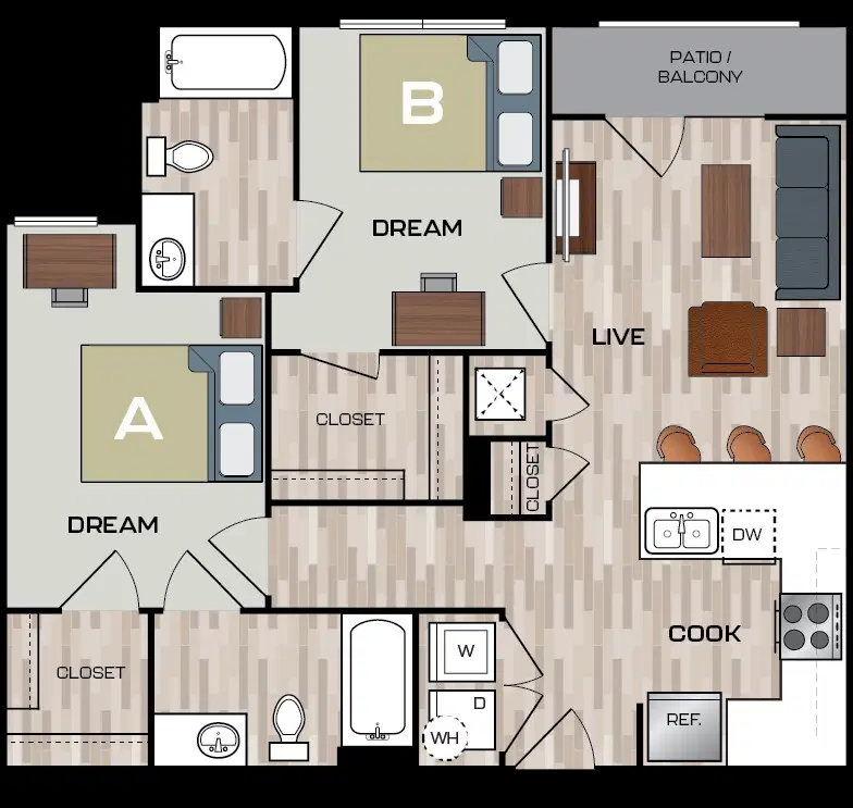 The Drake, Charlotte – Room in 2 Bedroom 2 Bathroom | B1