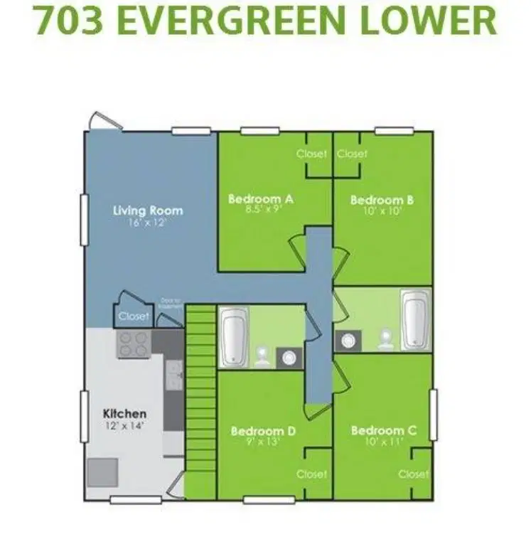 C2 Collegiate Communities, West Lafayette – 4 Bedroom 2 Bathroom