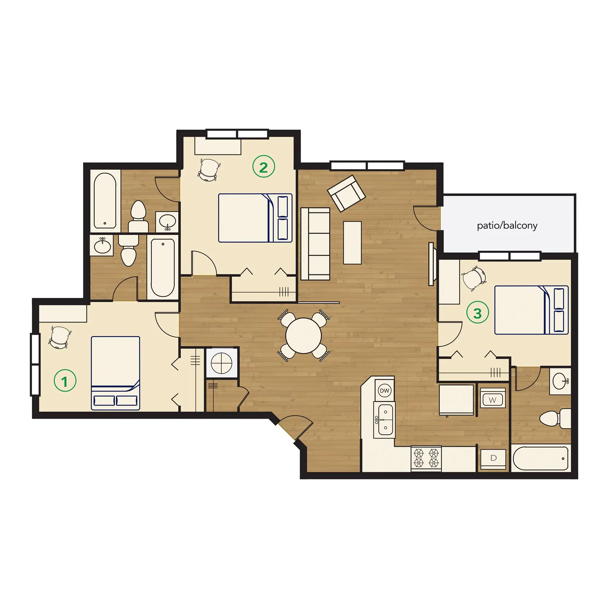River Club Apartments, Athens – Private Room (3 Bed - 3 Bath)