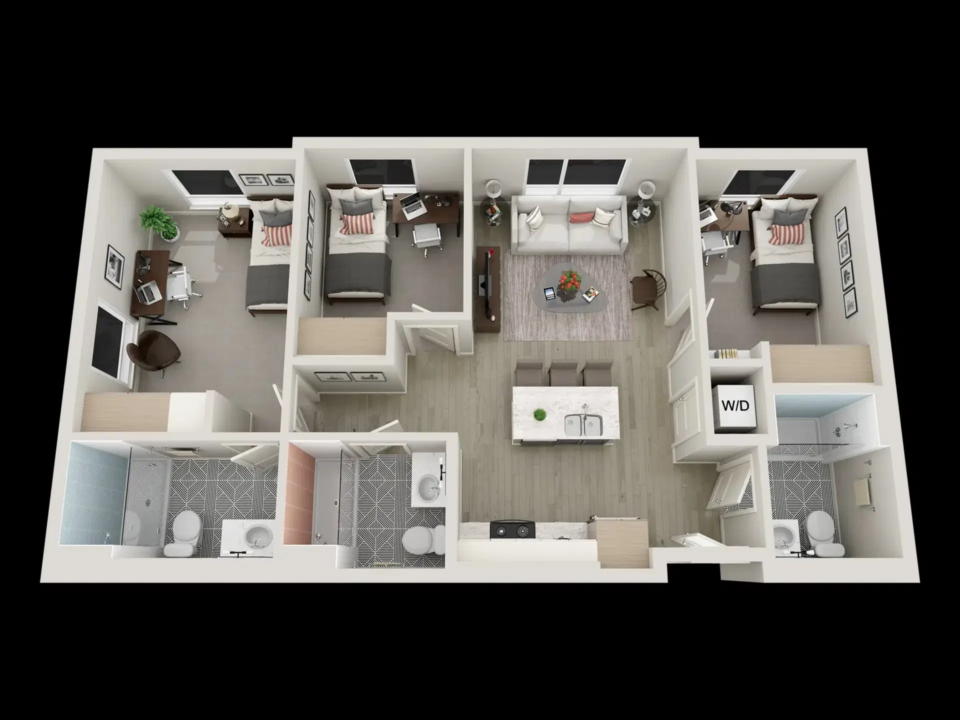 Jefferson Flats, Los Angeles – Room in a 3 Bed 3 Bath | 3 Bed 3 Bath A