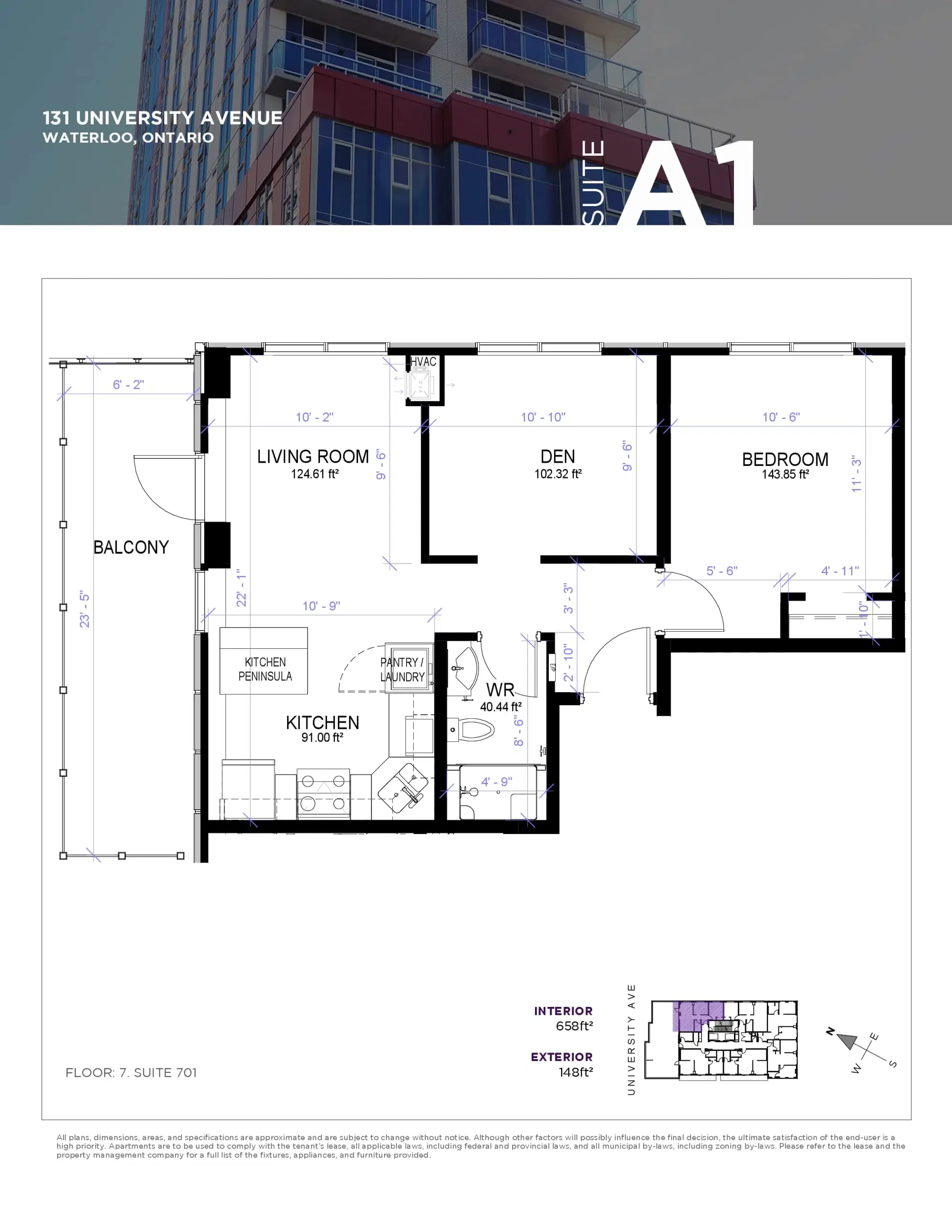 131 University, Waterloo – 1 Bedroom Plus Den