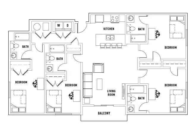 Stadium Centre, Tallahassee – Room in Axis: 4 Bed - 4 Bath A
