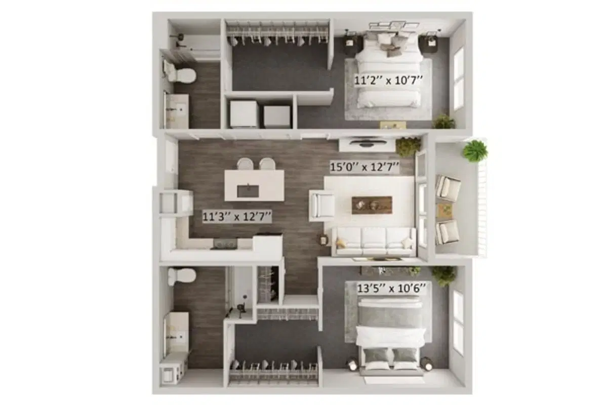 Lane Lofts, Columbus – Scarlet - 2 Bed 2 Bath