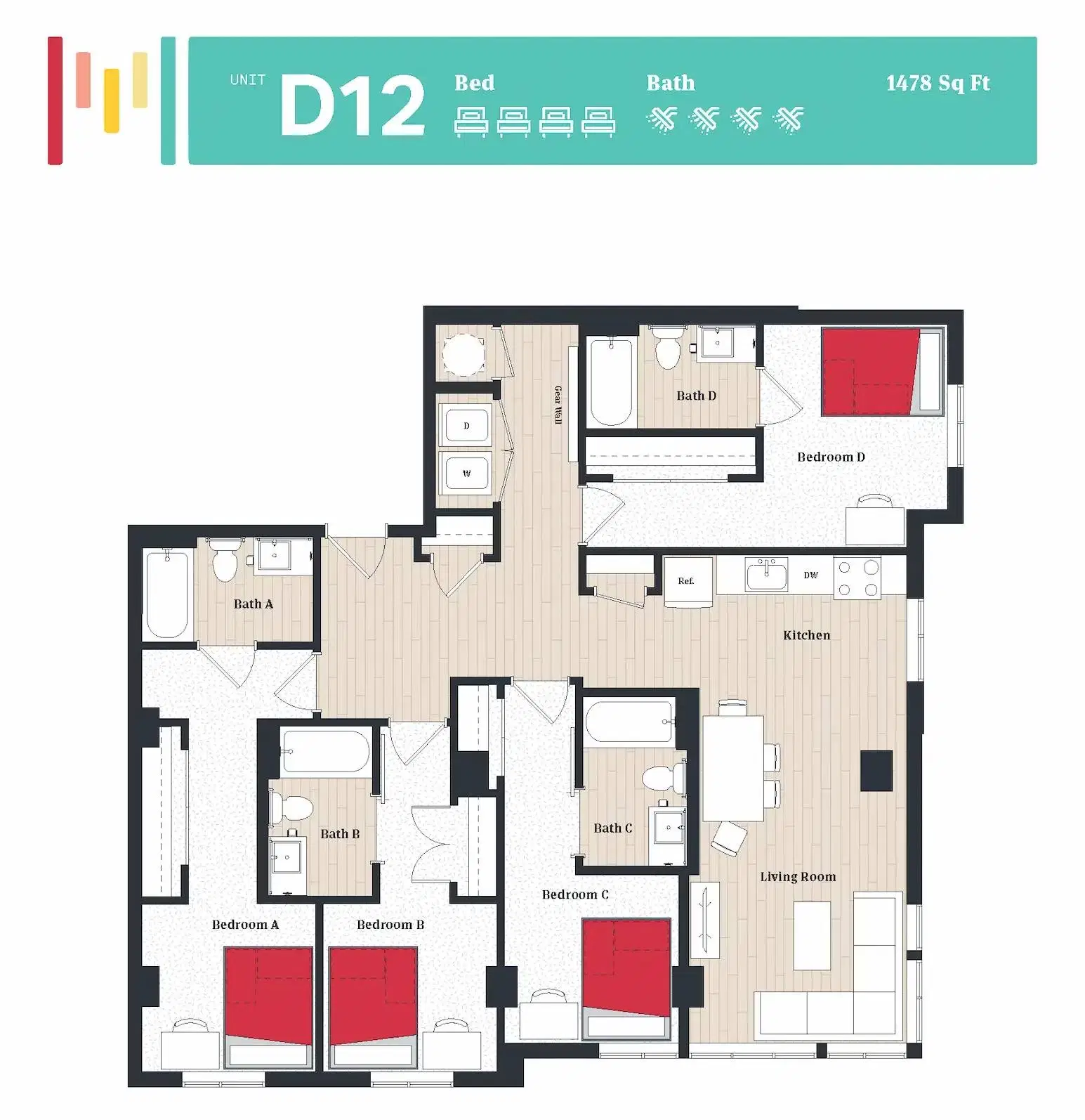 The Tempo, College Park – Room in 4 Bedroom 4 Bathroom | D12