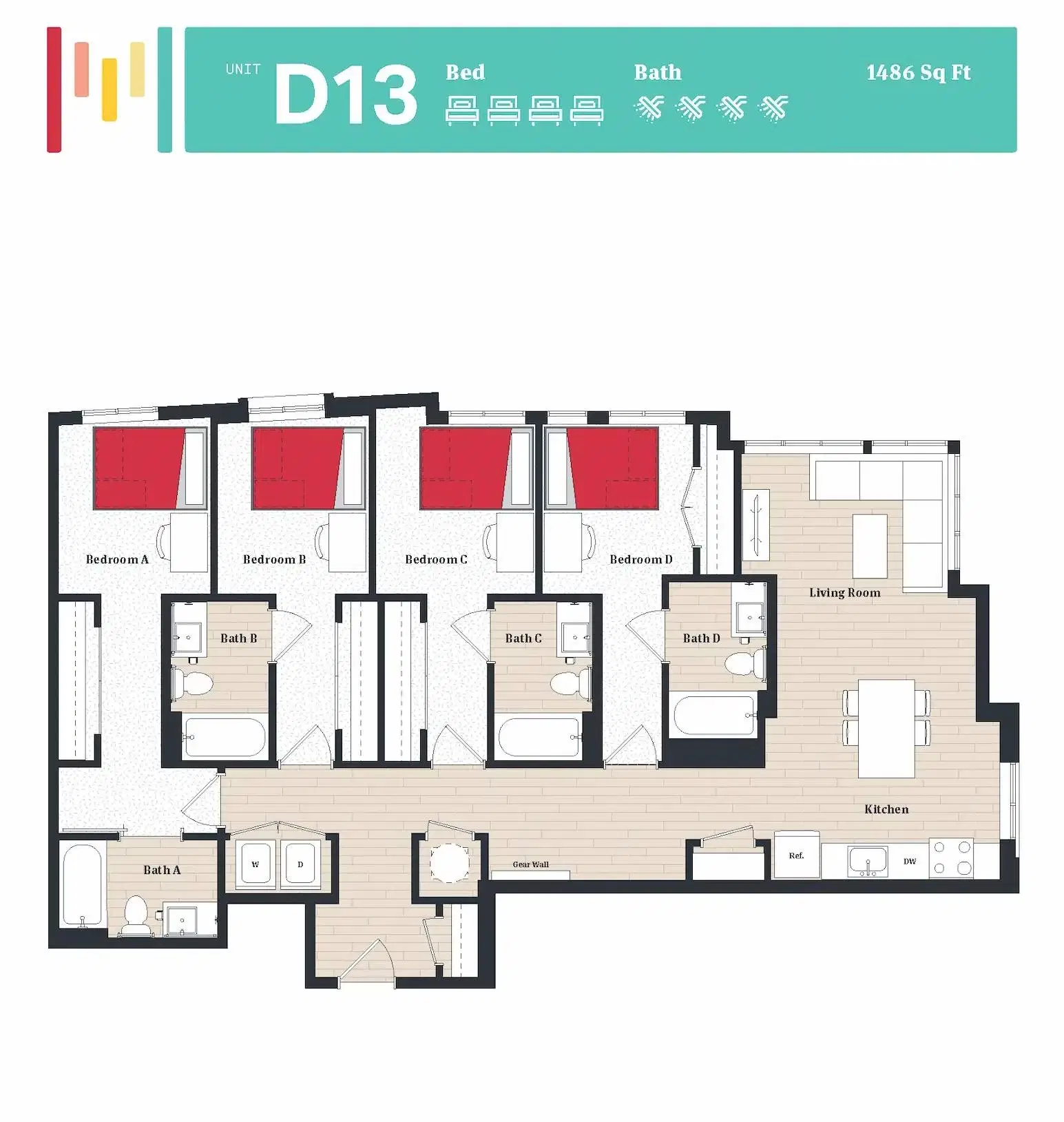 The Tempo, College Park – Room in 4 Bedroom 4 Bathroom | D13