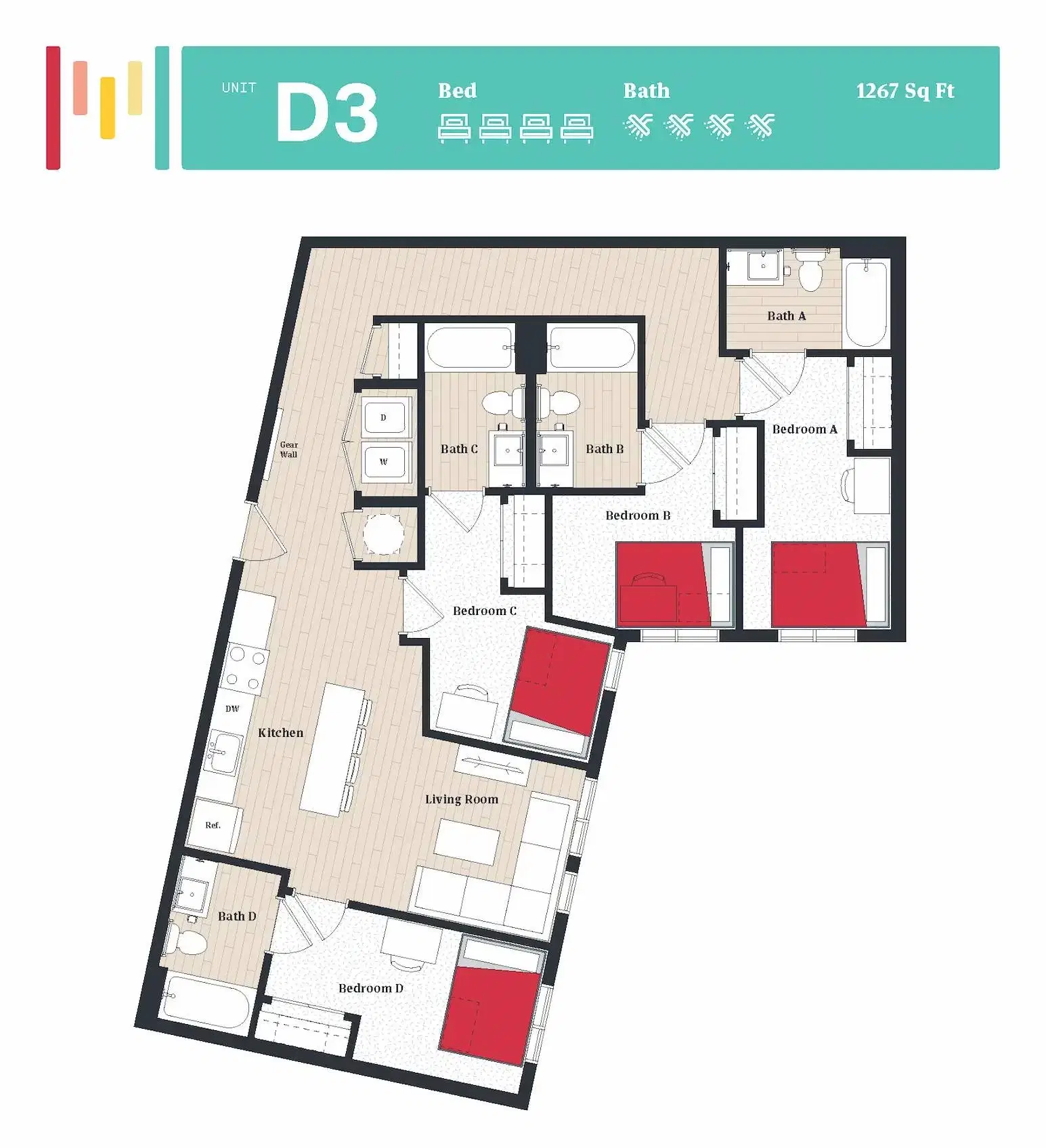 The Tempo, College Park – Room in 4 Bedroom 4 Bathroom | D3