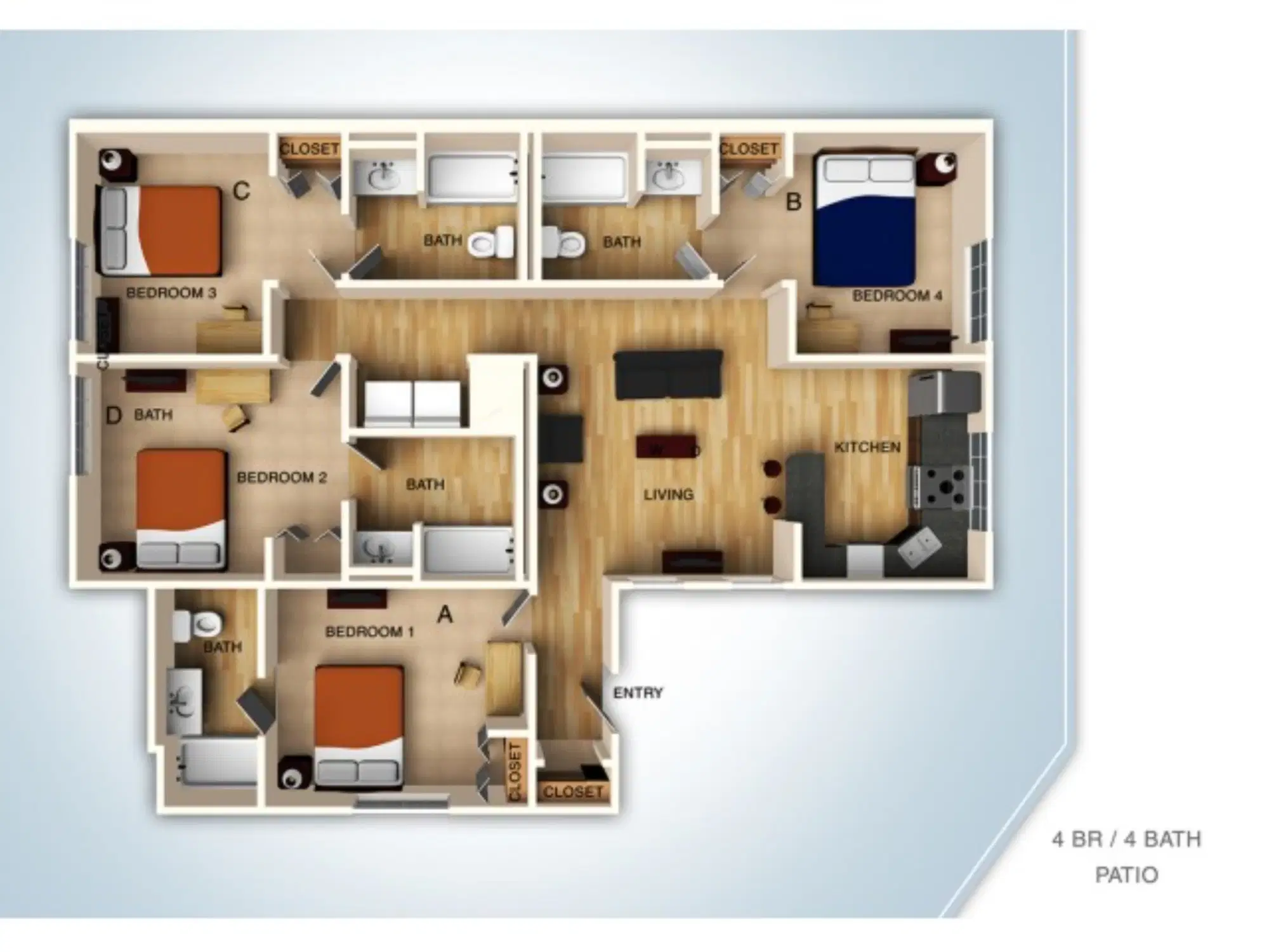 Campus Court At Knollwood, Kalamazoo – Private Room (4 Bed - 4 Bath)