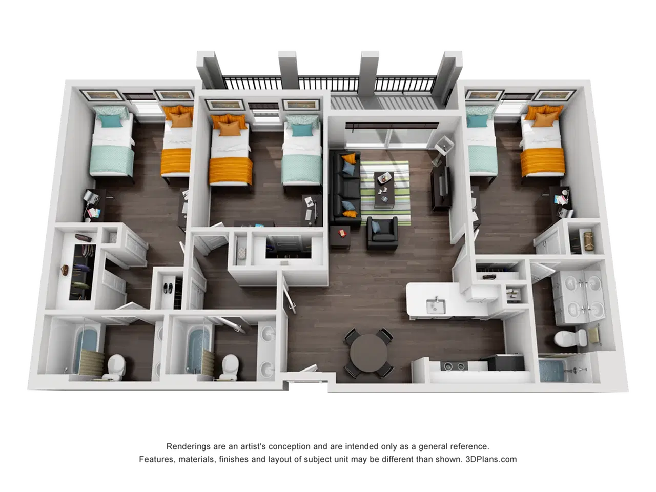 Tuscany Apartments, Los Angeles – 3 Bedroom 3 Bathroom Apartment