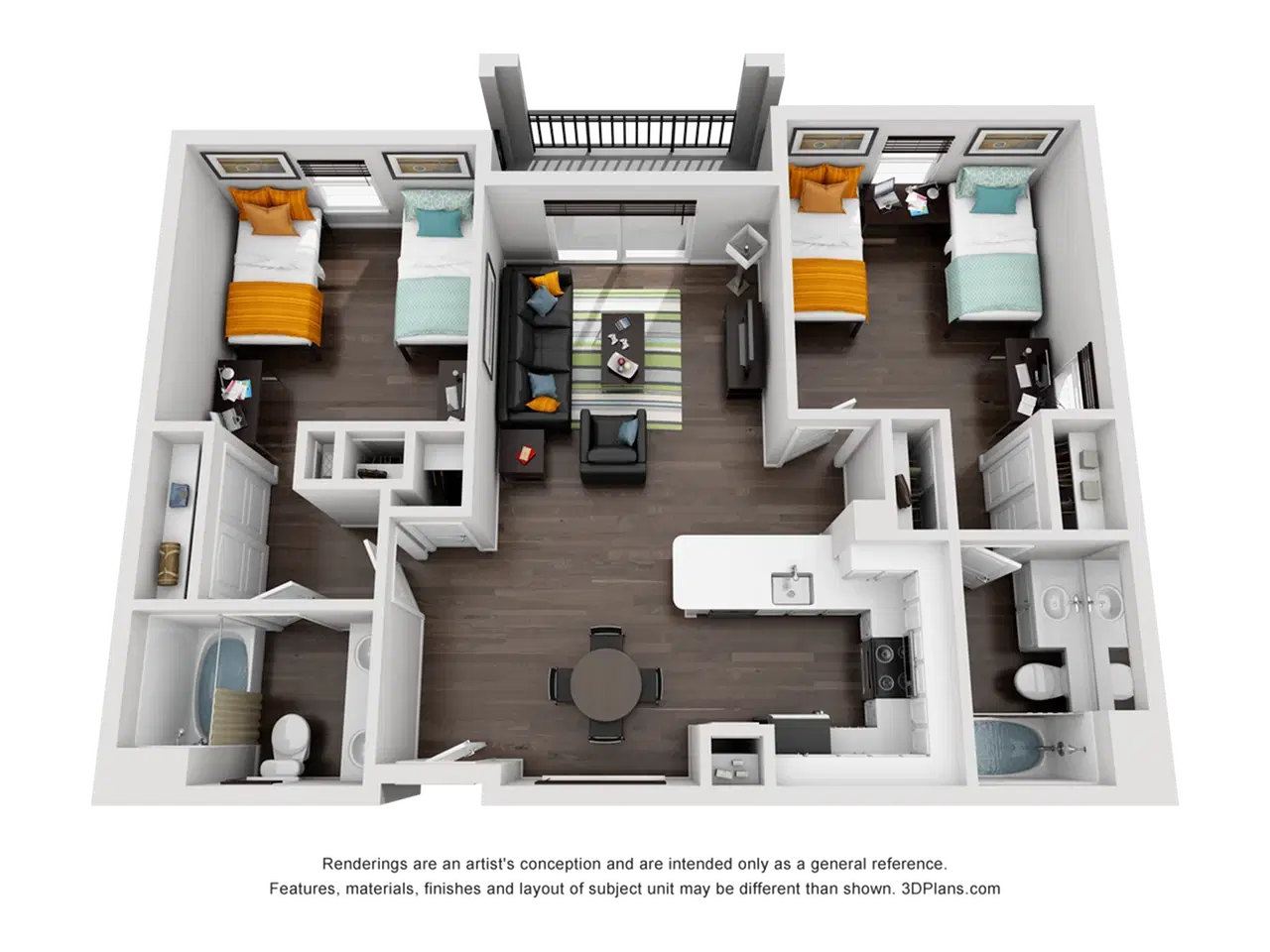 Tuscany Apartments, Los Angeles – 2 Bedroom 2 Bathroom Apartment