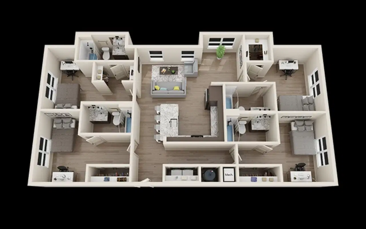 The Edition On Rosemary, Chapel Hill – Private Room - D2 - 4x4 (4 Bed - 4 Bath)