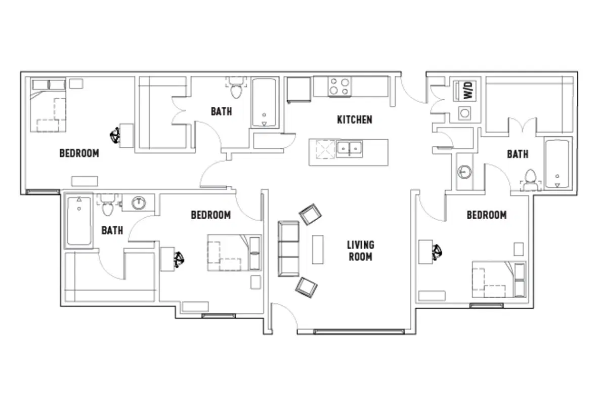Uptown Apartments, Denton – Room in 3 Bed - 3 Bath B