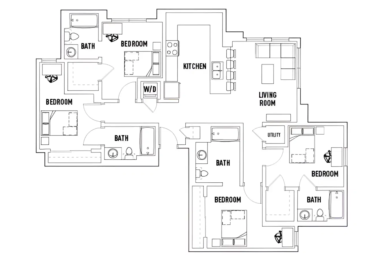 Currie Hall, Los Angeles – Room in Phase 2: 4 Bed - 4 Bath B