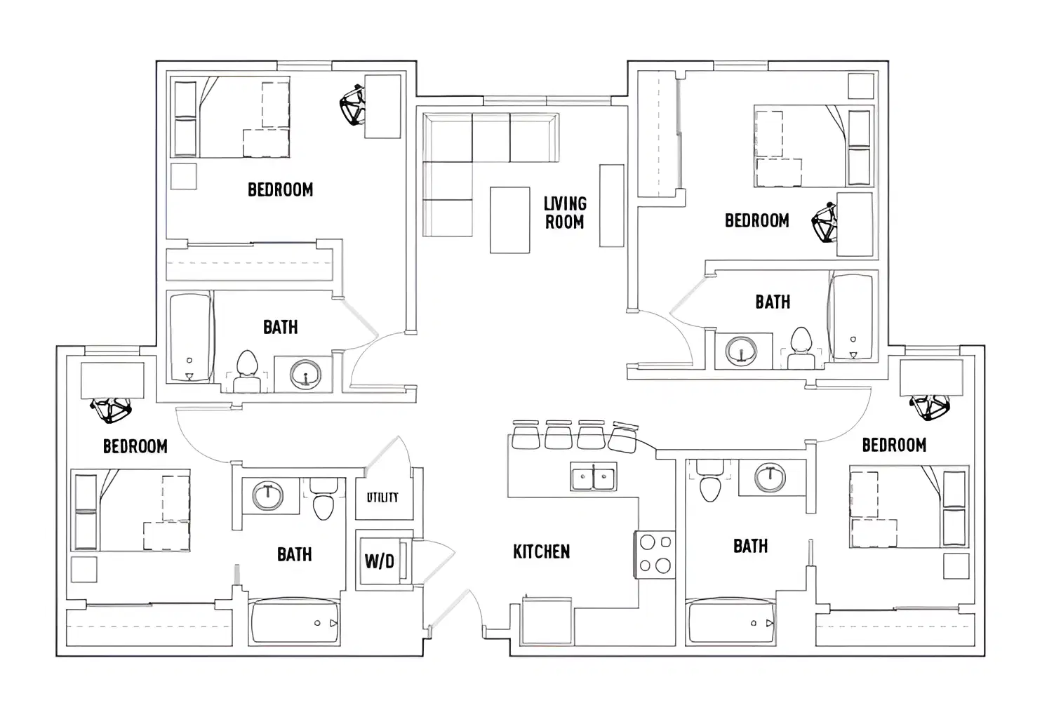 Currie Hall, Los Angeles – Room in Phase 2: 4 Bed - 4 Bath A