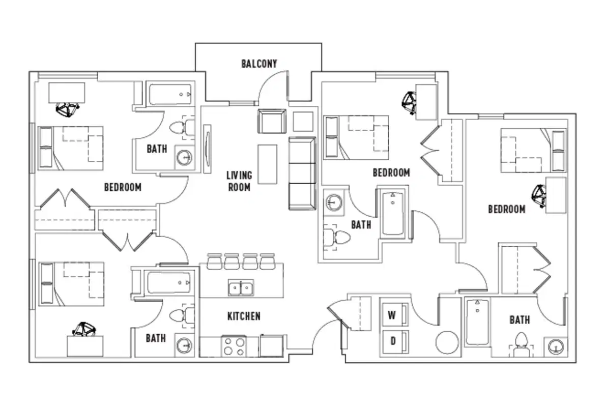 Stadium Centre, Tallahassee – Room in Block: 4 Bed - 4 Bath A