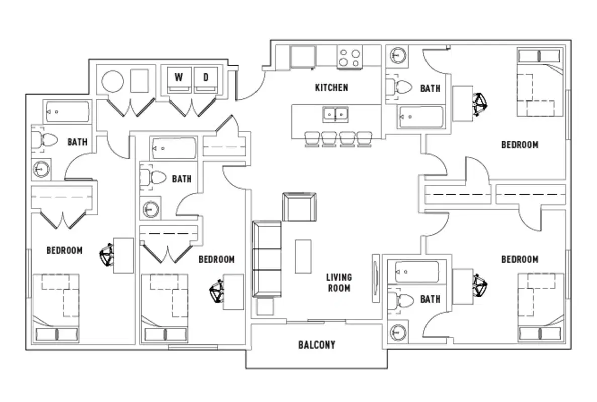 Stadium Centre, Tallahassee – Room in Court: 4 Bed - 4 Bath C
