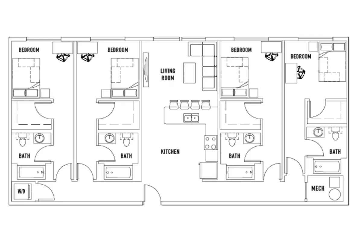 Stadium Centre, Tallahassee – Room in Flex: 4 Bed - 4 Bath A
