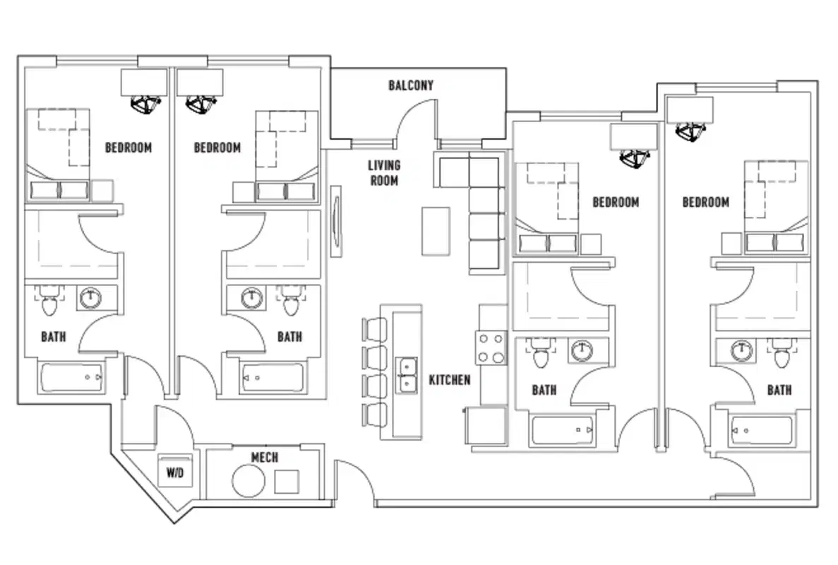 Stadium Centre, Tallahassee – Room in Flex: 4 Bed - 4 Bath C