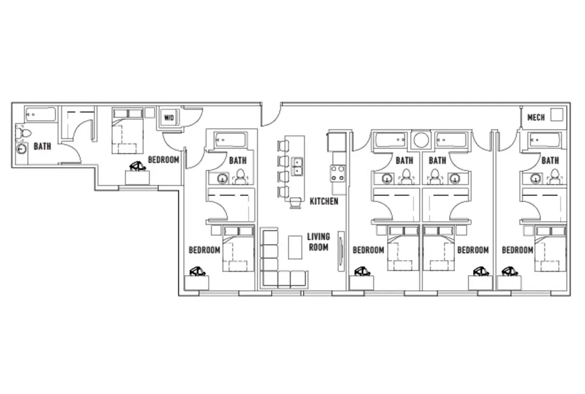 Stadium Centre, Tallahassee – Room in Flex: 5 Bed - 5 Bath B
