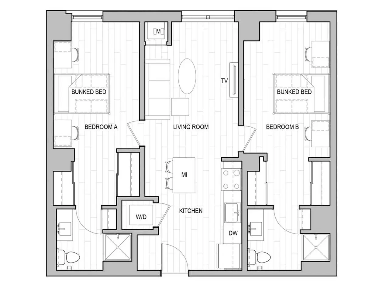 Identity Dinkytown, Minneapolis – 2x2 Double-Bunk Room in 2 Bedroom 2 Bathroom