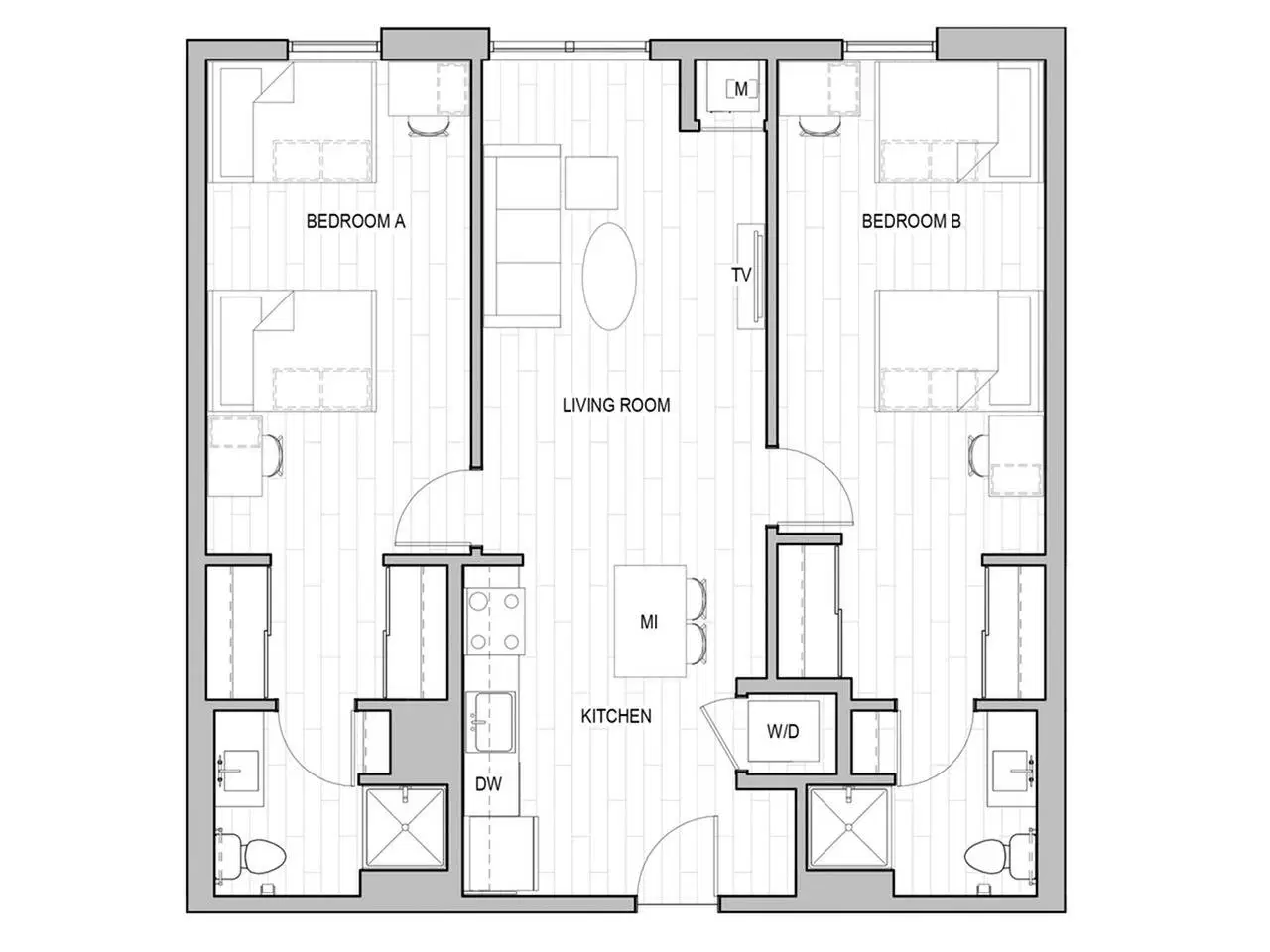Identity Dinkytown, Minneapolis – 2x2 Double Room in 2 Bedroom 2 Bathroom