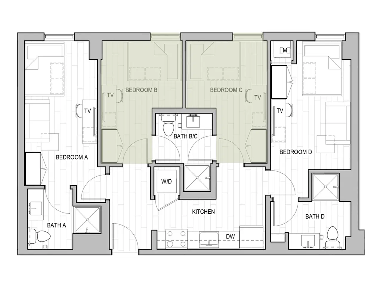 Identity Dinkytown, Minneapolis – 4x3 Affordable Room in 4 Bedroom 3 Bathroom