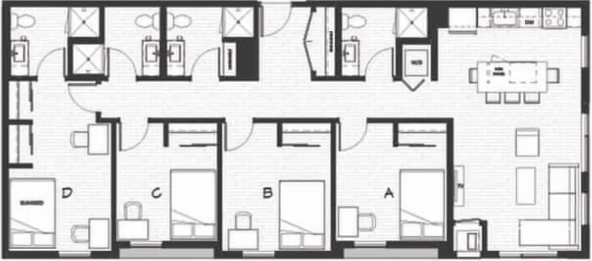 Uncommon Dinkytown, Minneapolis – 4x4 Corner Room in 4 Bedroom 4 Bathroom