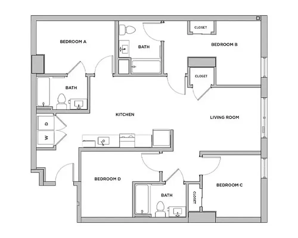 The Standard at Seattle, Seattle – Room in 4 Bedroom 3 Bathroom | D5