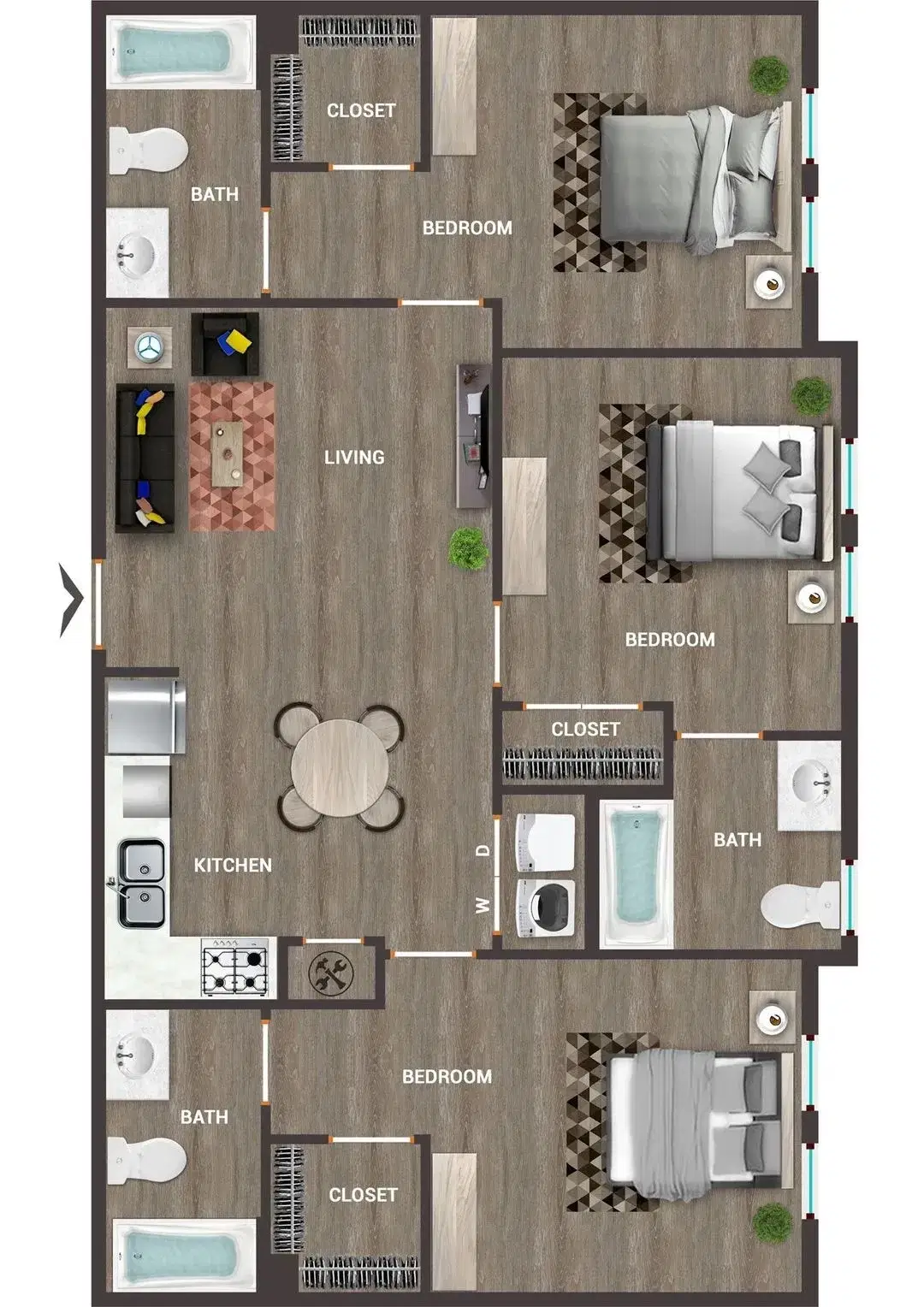 The Pointe at Pinhook, Lafayette – Room in 3 Bedroom 3 Bathroom | C1