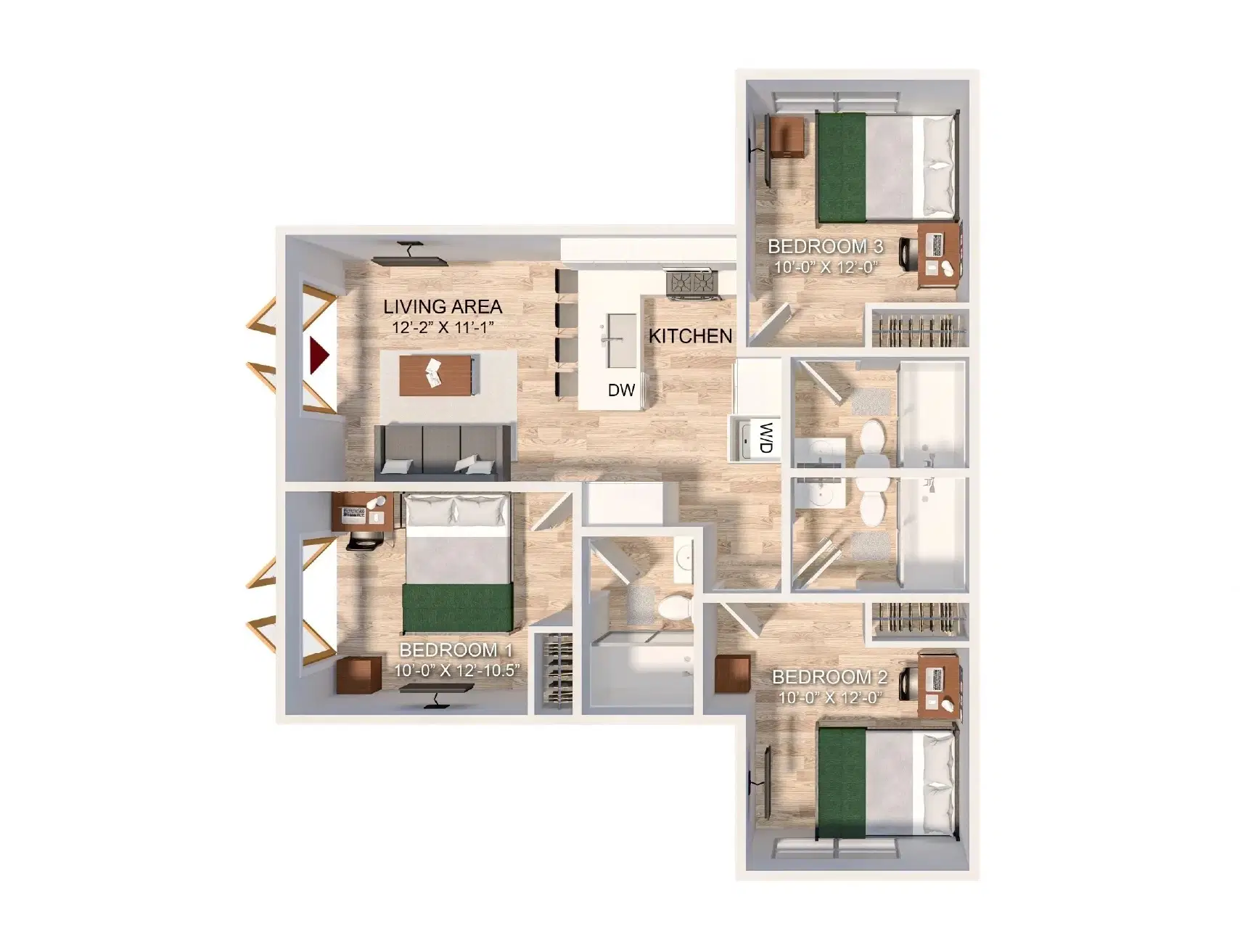 Hoover Square, Los Angeles – 3 Bedroom 3 Bathroom Apartment