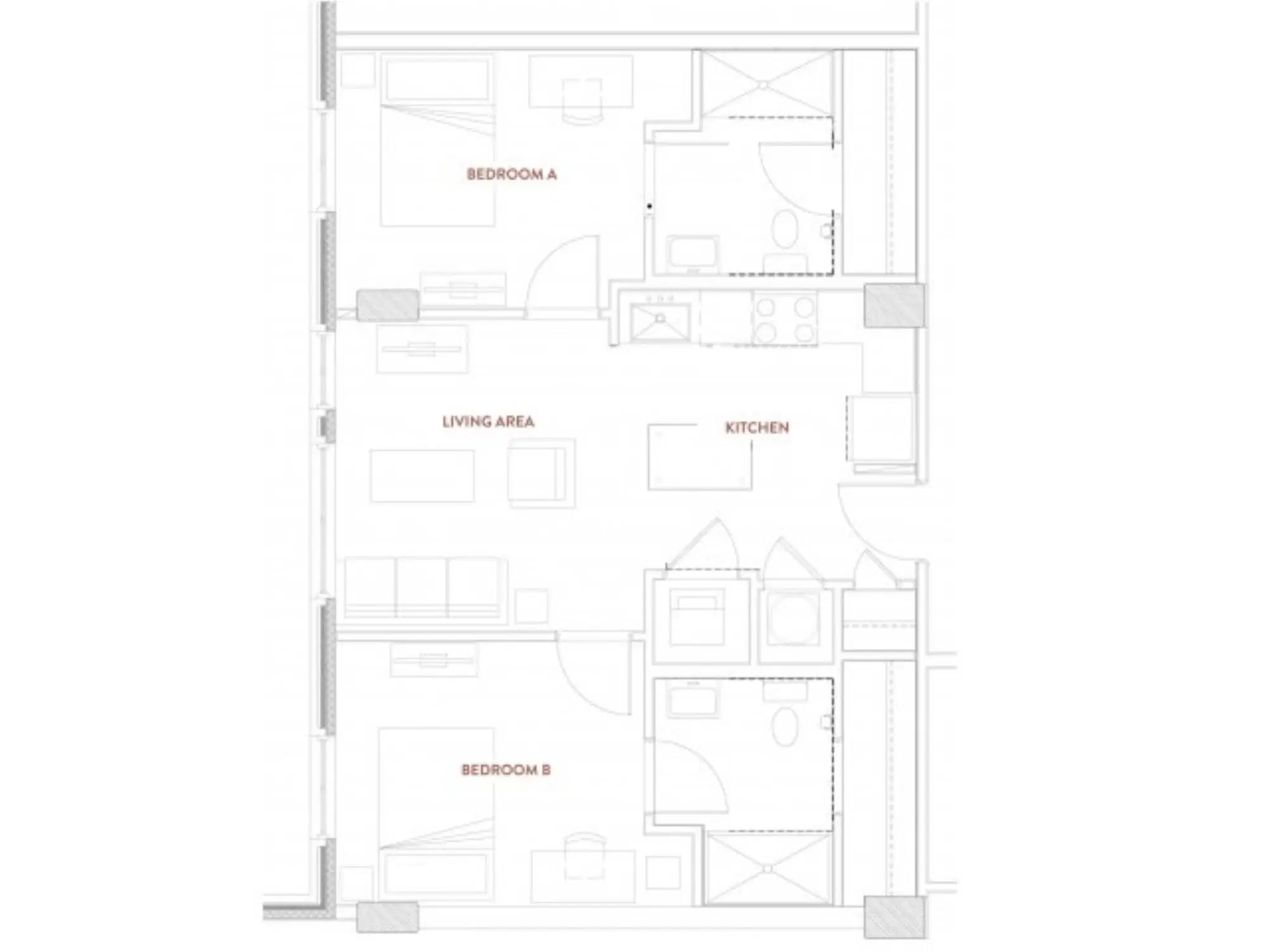 Foundry Lofts, Ann Arbor – Room in A 2 Bedroom 2 Bathroom | B1
