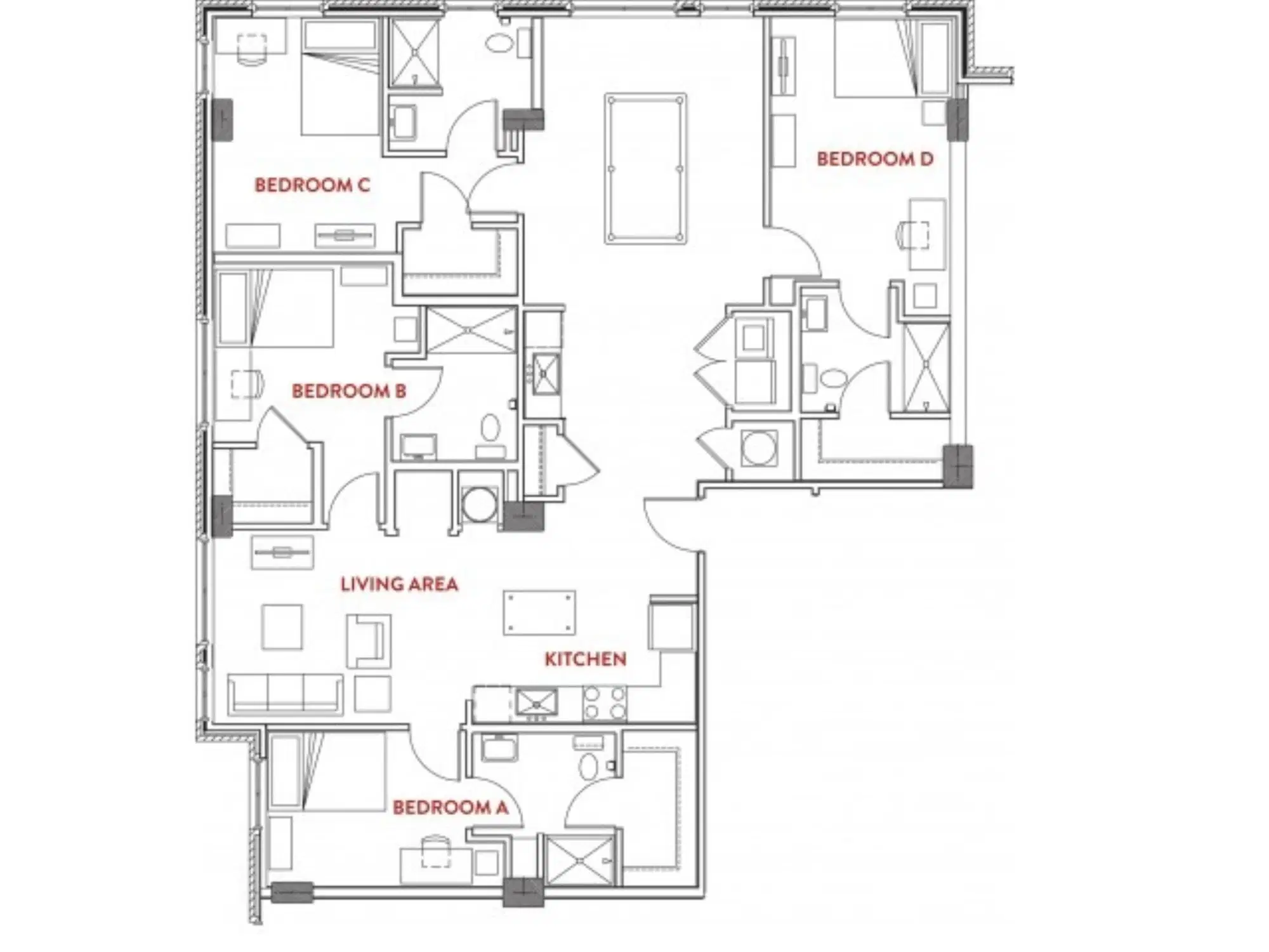 Foundry Lofts, Ann Arbor – Room in A 4 Bedroom 4 Bathroom | D3
