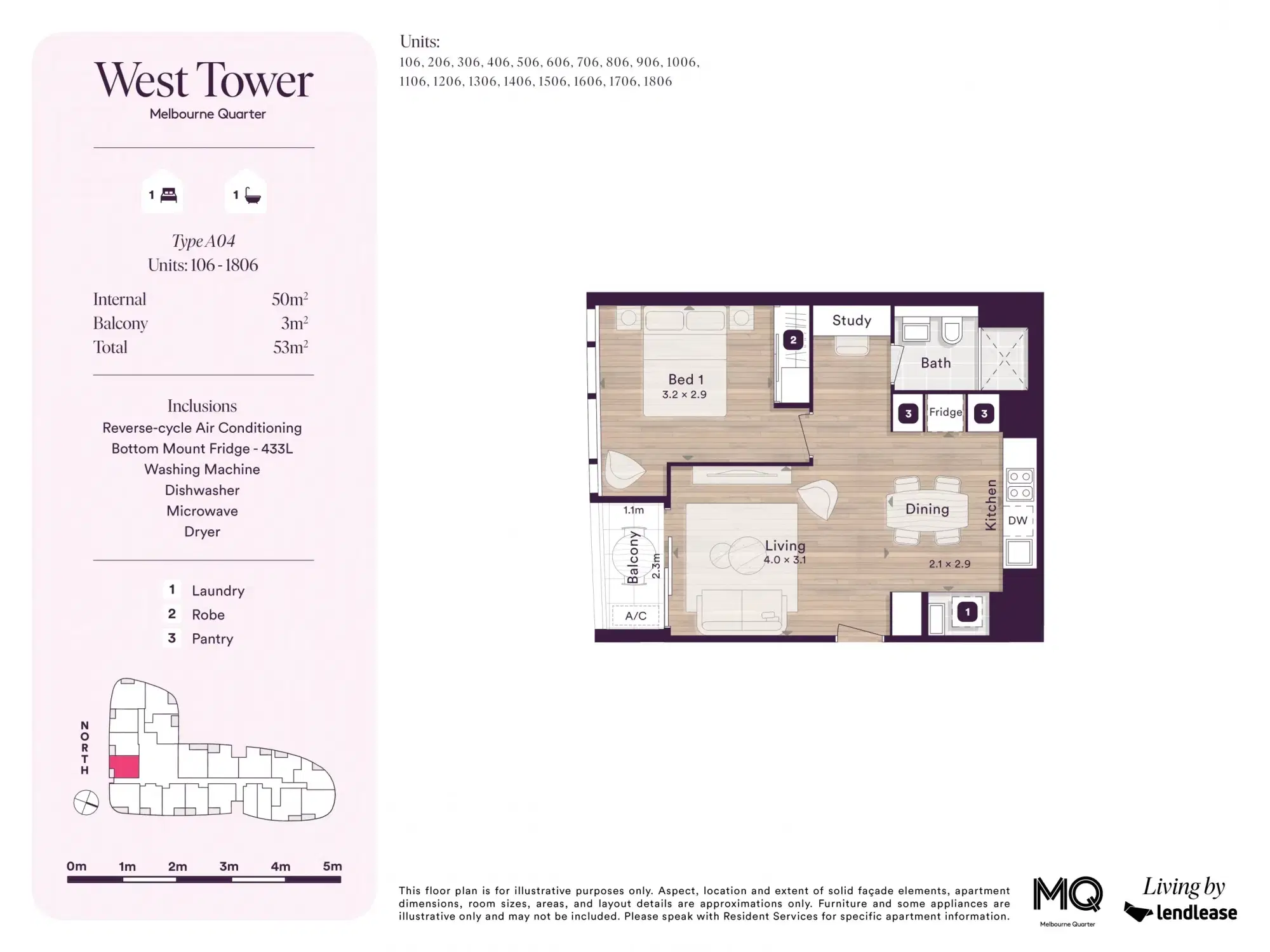 West Tower, Melbourne Quarter, Melbourne – 1 Bed Bath + Study Nook (UF)
