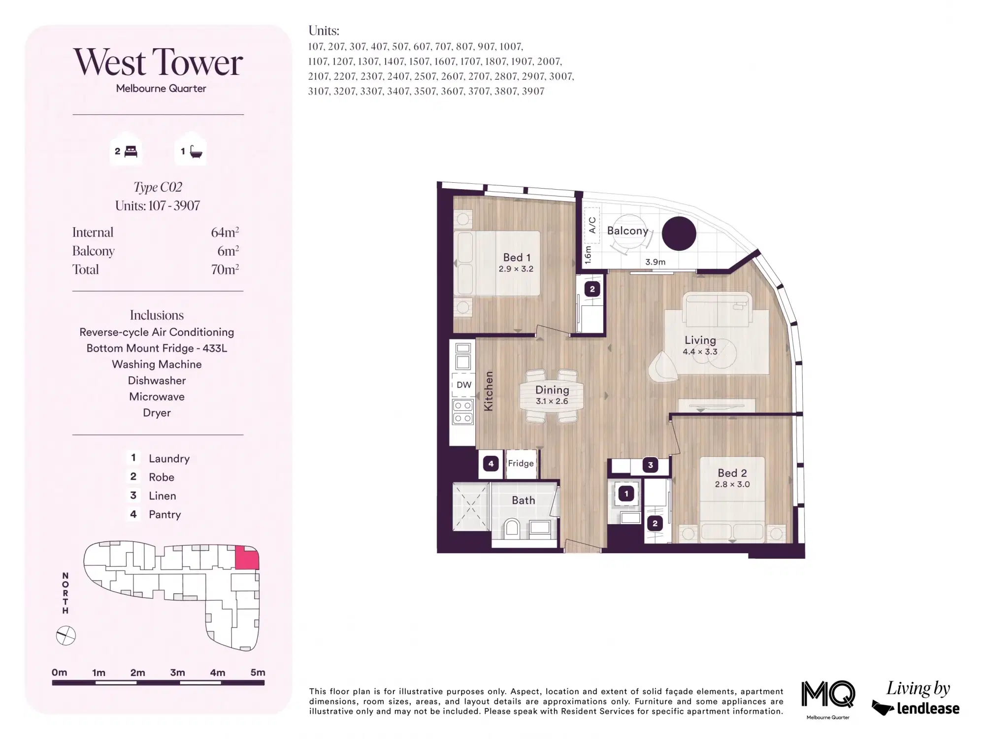 West Tower, Melbourne Quarter, Melbourne – 2 Bed 1 Bath Apartment (F)