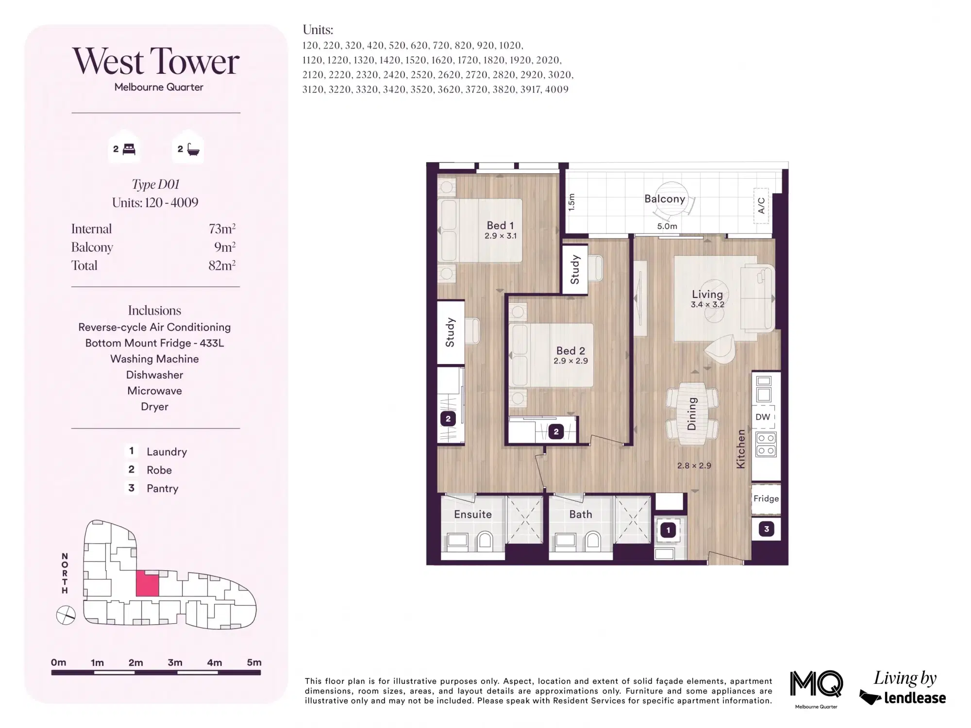 West Tower, Melbourne Quarter, Melbourne – 2 Bed 2 Bath + 2 x Study Nook (UF)