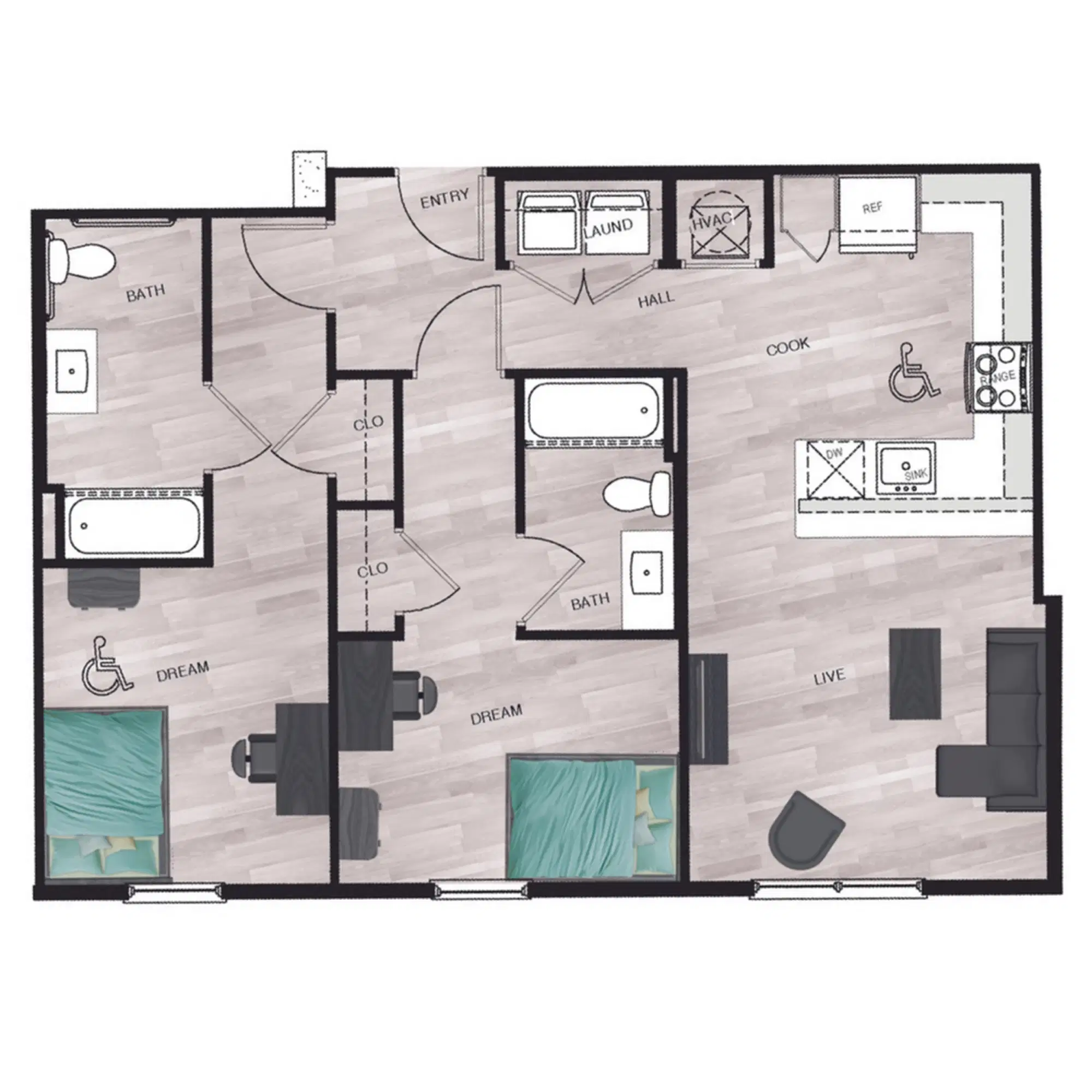 Junction 49, Charlotte – 2 Bedroom 2 Bathroom