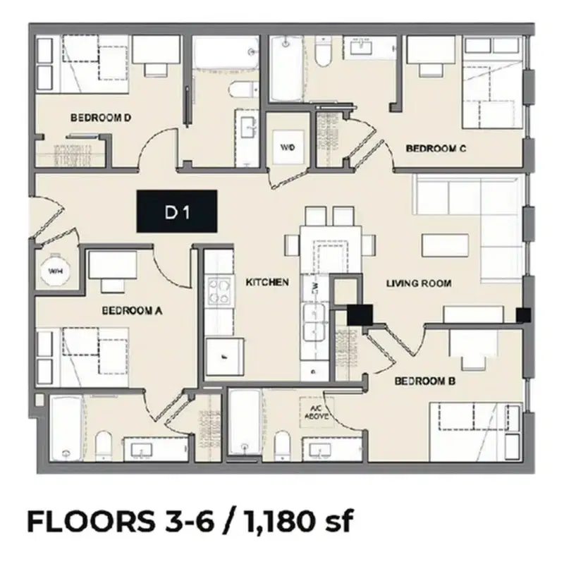 Inspire On 22nd, Austin – Room in 4 Bedroom 4 Bathroom | D1