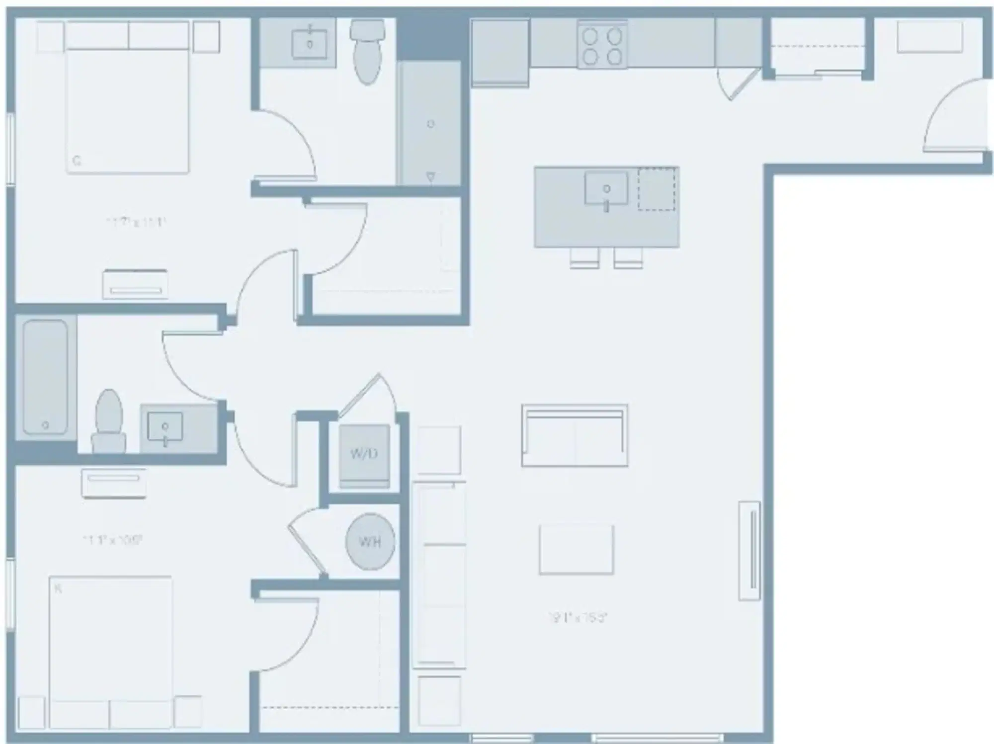 The Residences At The Sutton, Columbus – Room in 2 Bedroom 2 Bathroom | C3
