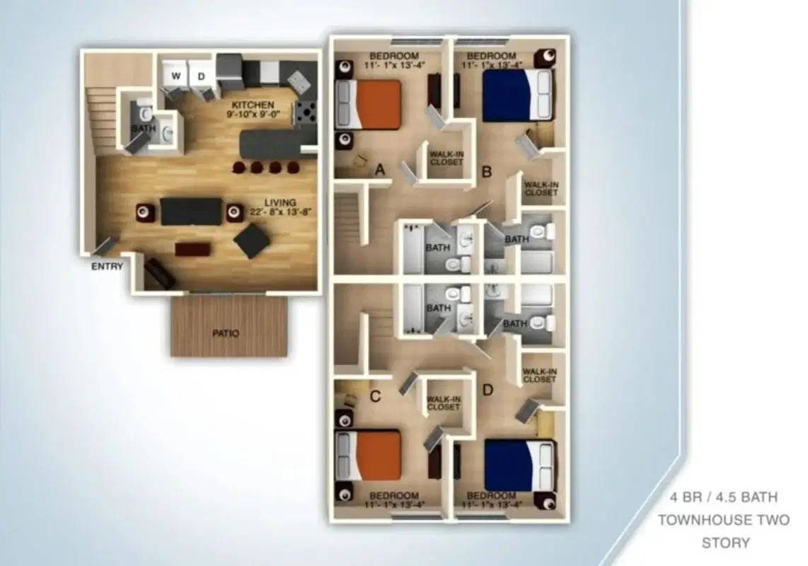 Campus Court At Knollwood, Kalamazoo – Private Room (4 Bed 4.5 Bath)