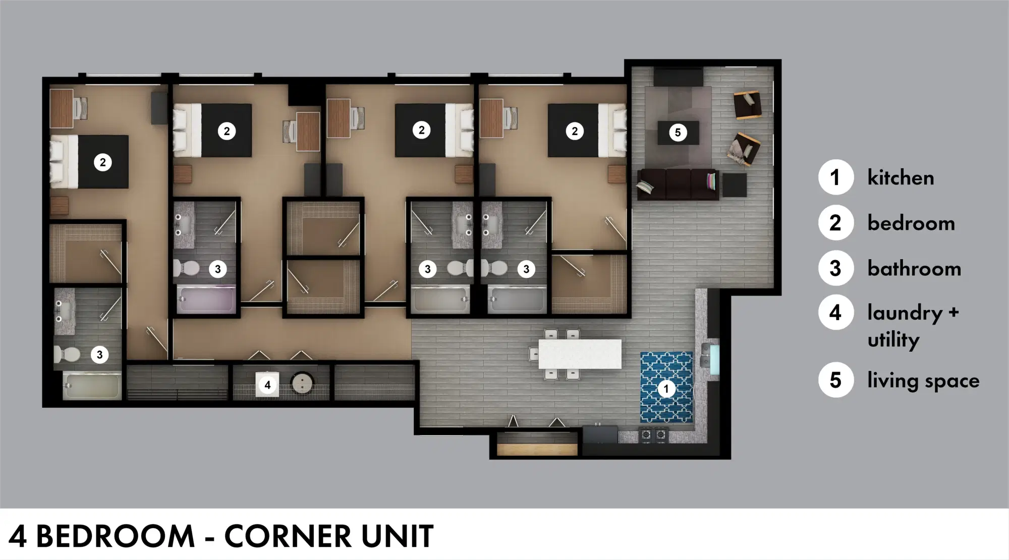 The Enclave, Youngstown – Room in 4 Bedroom 4 Bathroom | Corner - C