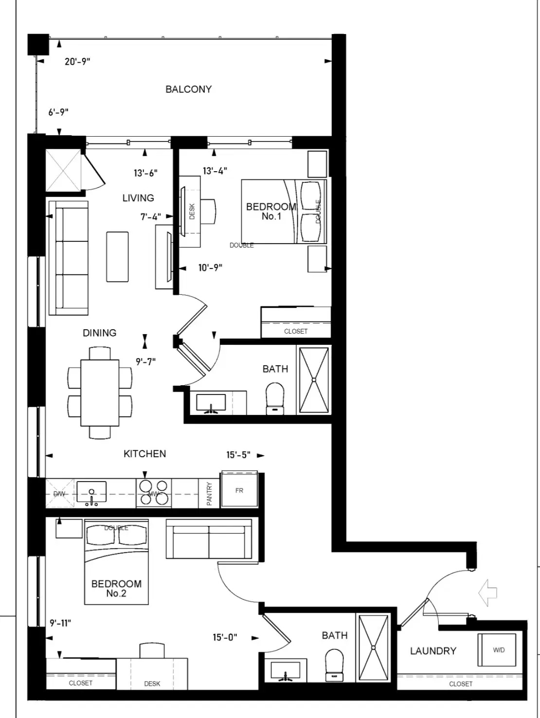 Flex Rentals, Waterloo – 2 Bed Type A
