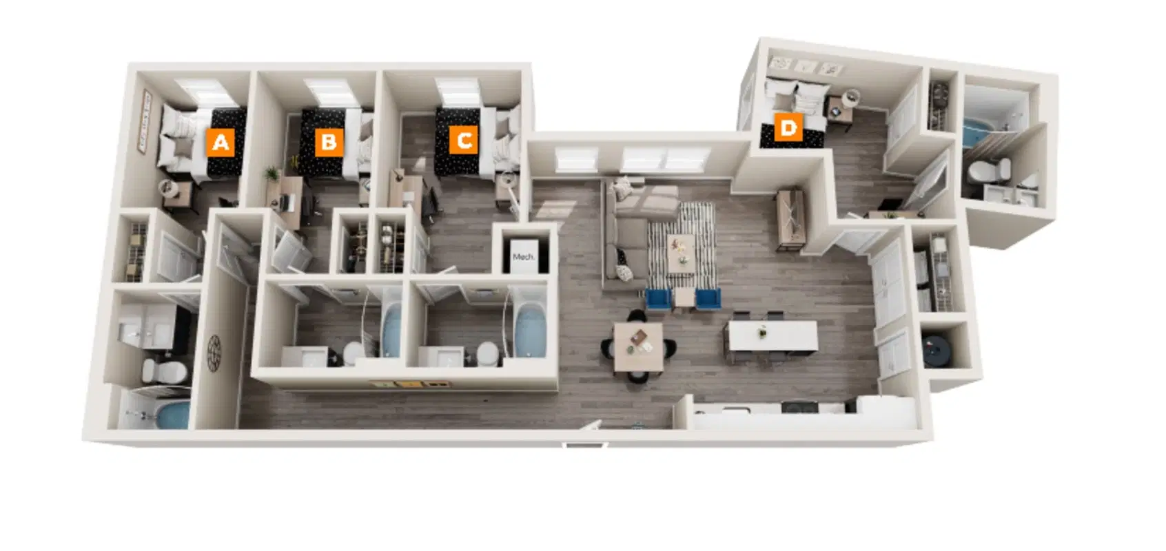 The Mark, Knoxville – Room in a 4 Bedroom 4 Bathroom | D6 Deluxe