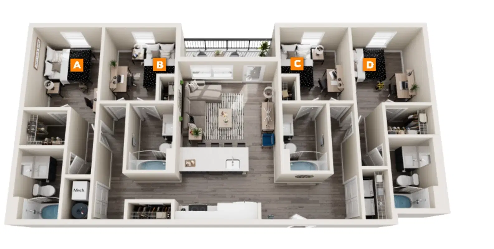 The Mark, Knoxville – Room in a 4 Bedroom 4 Bathroom | D1