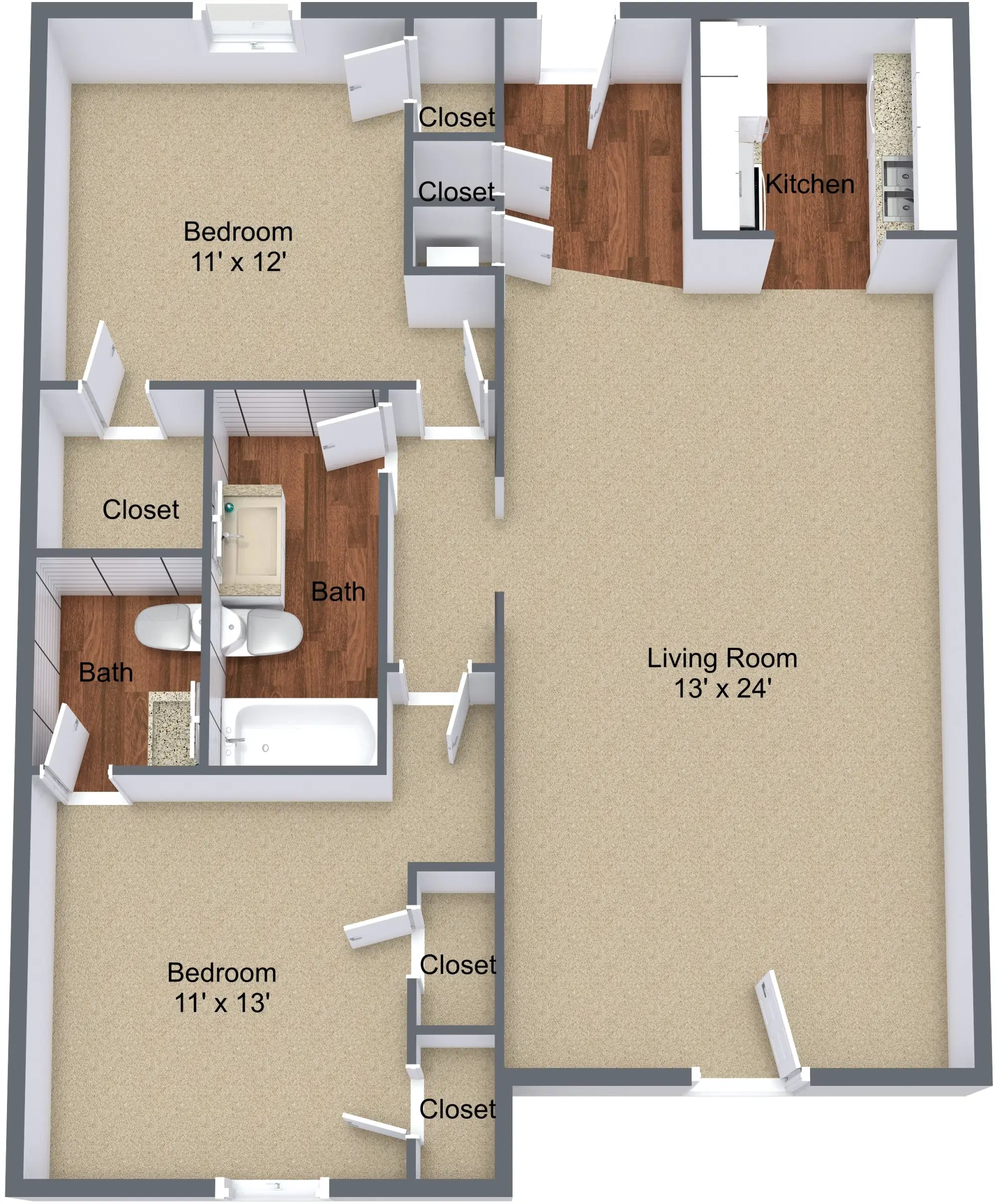 Carolina Crossing Apartments, Greenville – 2 Bed 1.5 Bath | The Bradford