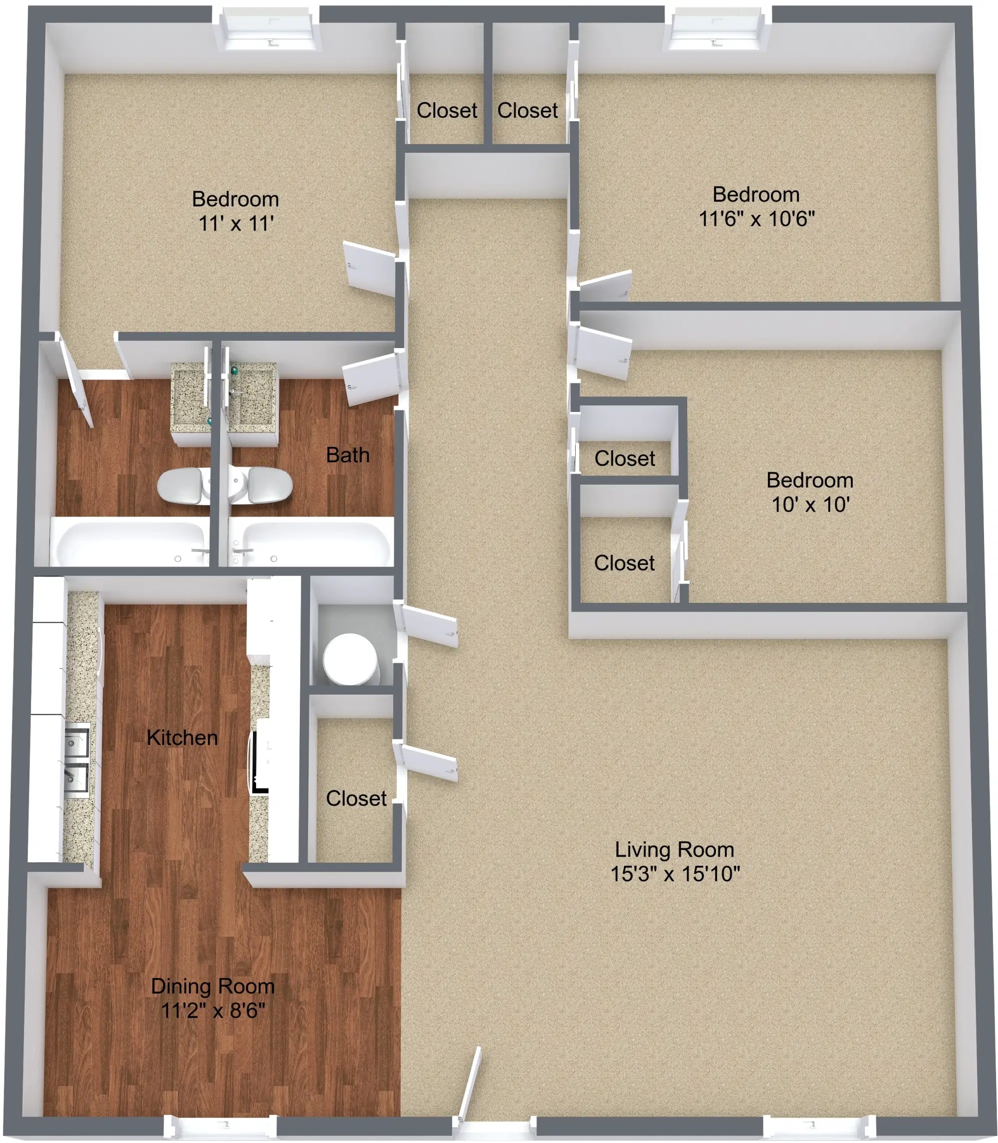 Carolina Crossing Apartments, Greenville – 3 Bed 2 Bath | The Darlington