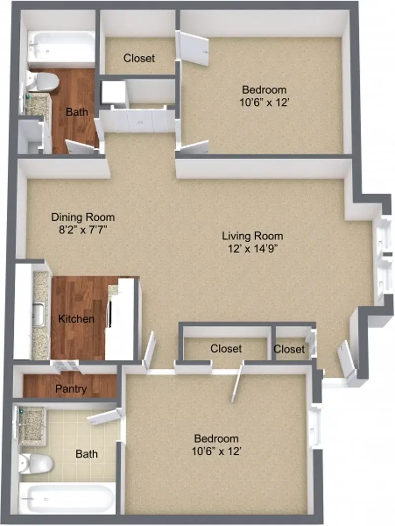 Overlook Apartments, Greenville – 2 Bed 2 Bath | Two Bedroom Bay Window