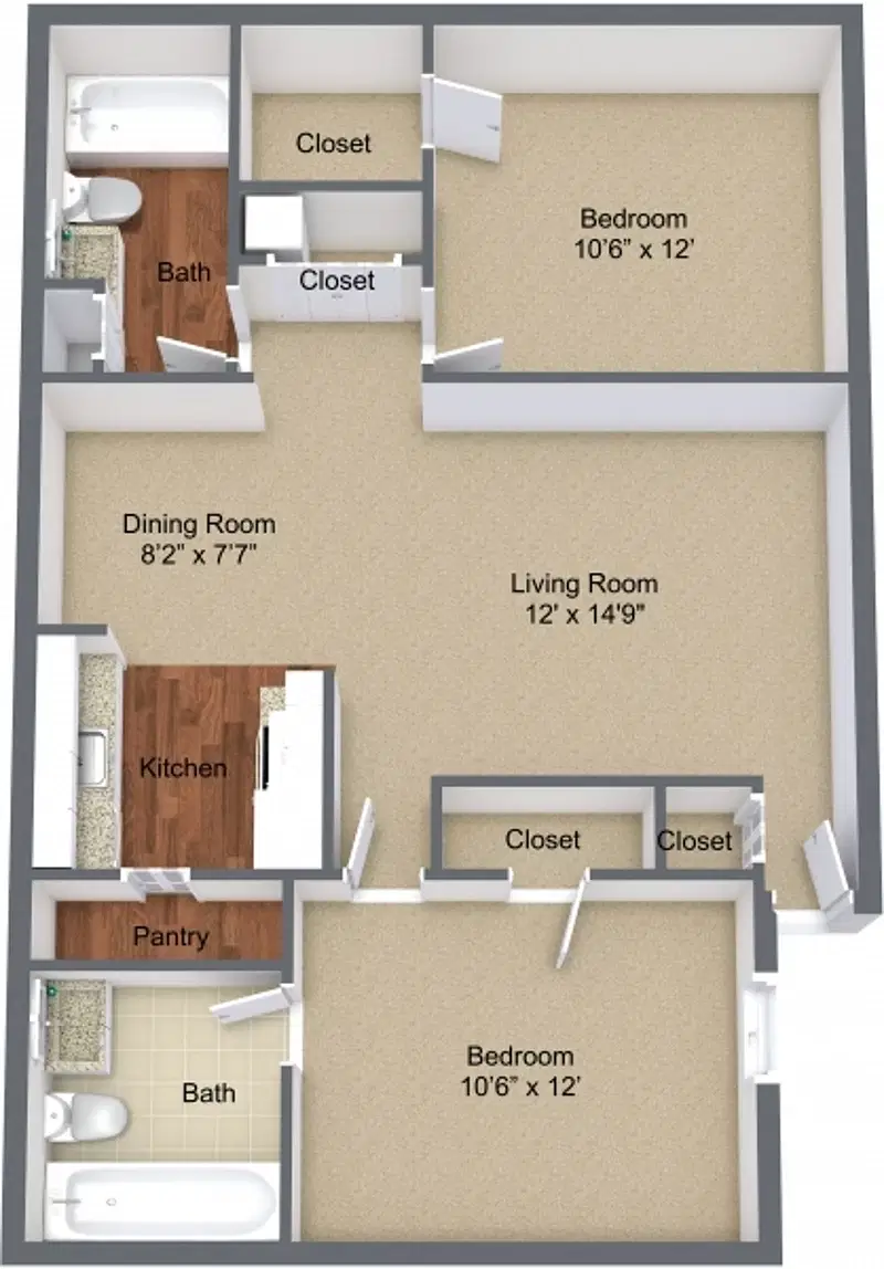 Overlook Apartments, Greenville – 2 Bed 2 Bath | Two Bedroom