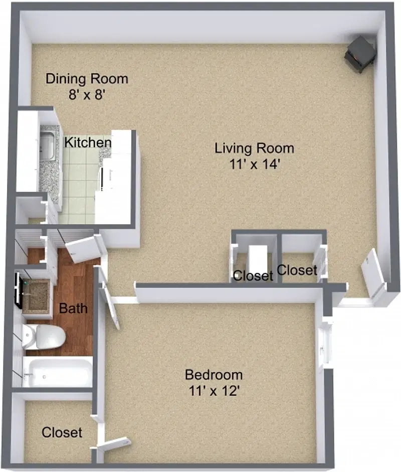 Overlook Apartments, Greenville – 1 Bed 1 Bath | One Bedroom Fireplace