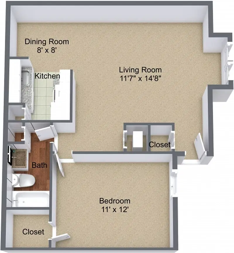 Overlook Apartments, Greenville – 1 Bed 1 Bath | One Bedroom Bay Window