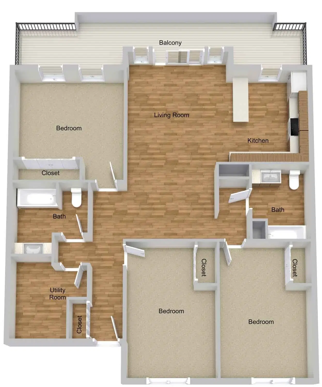 The Flats on Kirkwood Apartments, Bloomington – Three Bedroom | 2 Bath - 1062 Sq Ft
